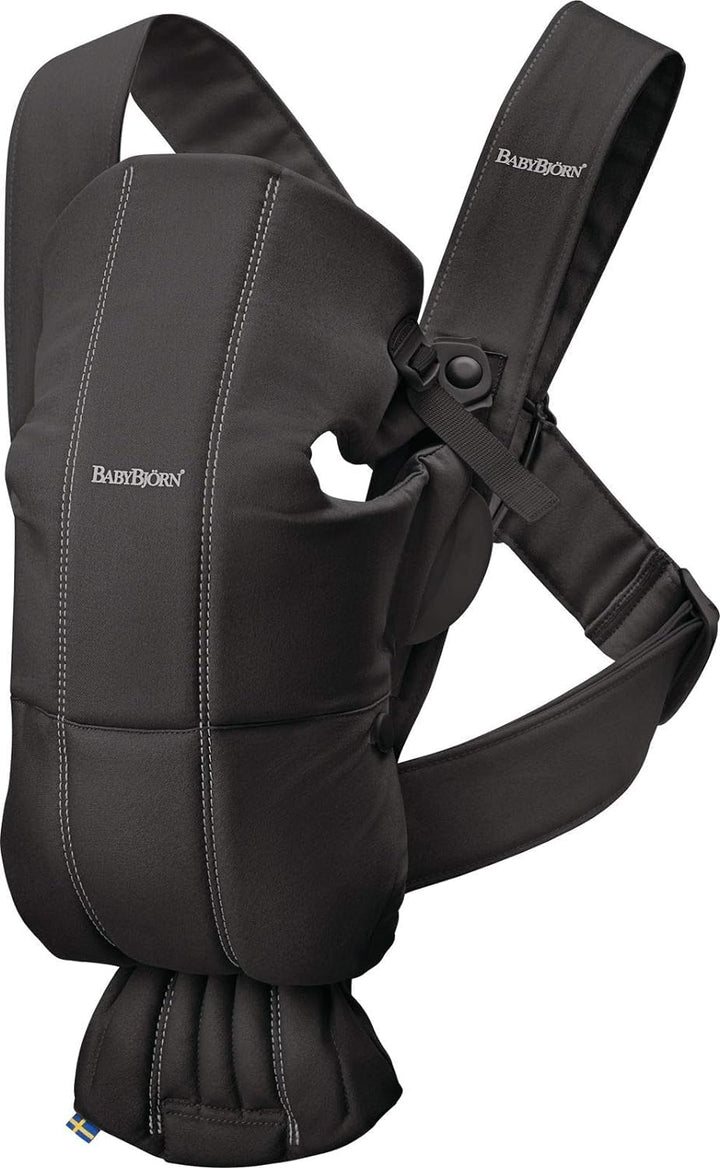 BabyBjörn Babytrage Mini, Baumwolle, Schwarz, 1 Stück (1er Pack) Baumwolle Schwarz, Baumwolle Schwar