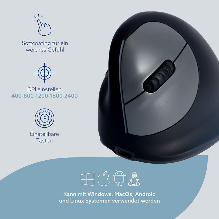 R-Go Tools HE Maus, Ergonomische Design, Vertikale Maus für Linkshänder, Gross (Handlänge über 185mm