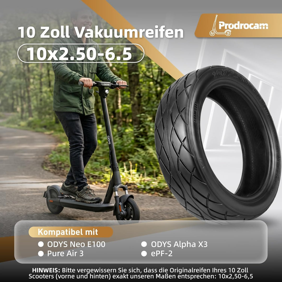 10x2,50-6,5 E Scooter Reifen Tubeless für ODYS Neo E100 Elektroroller 10 Zoll Ersatzreifen Schlauchl