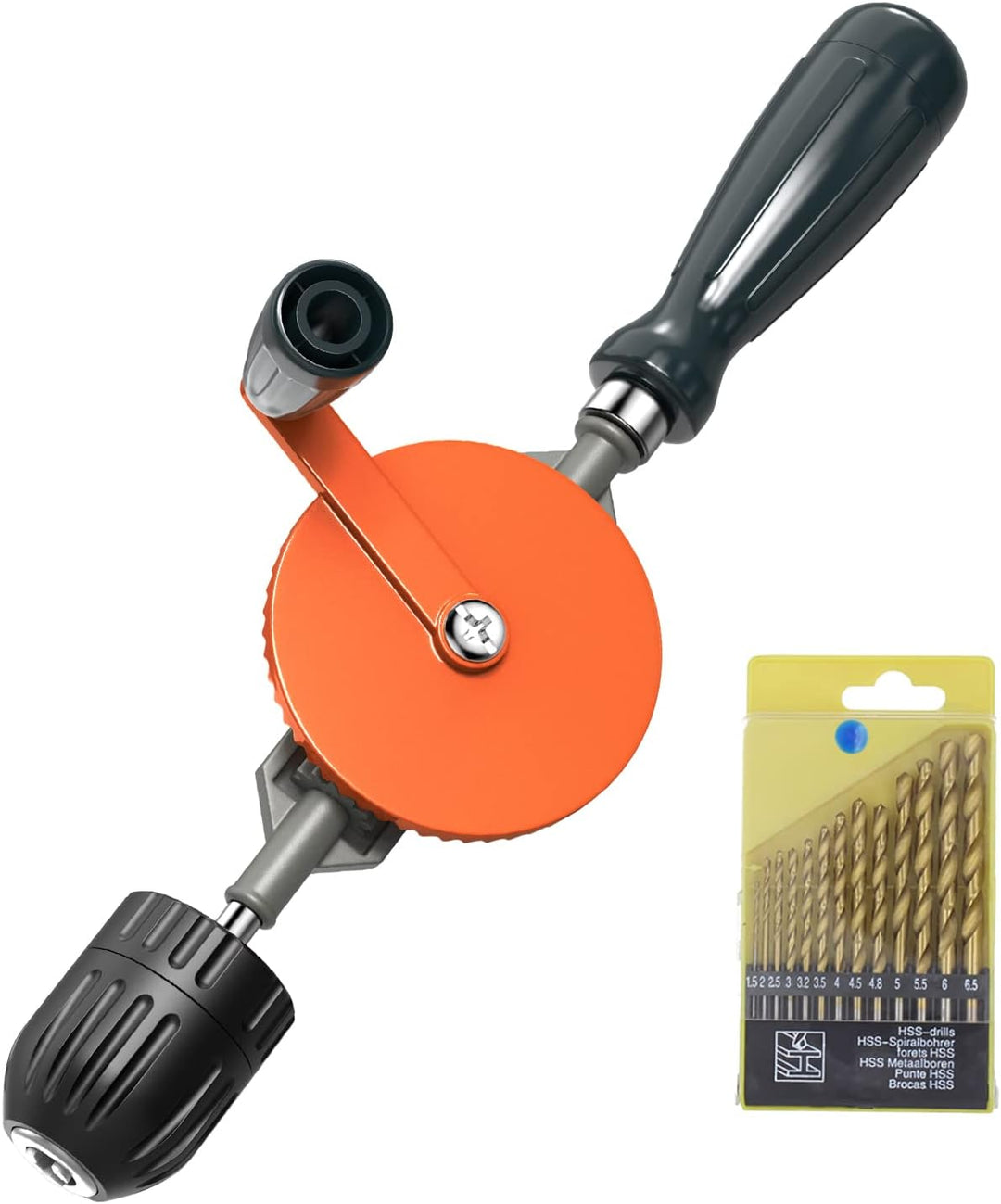 Housolution Handbohrmaschine, Leistungsstark 3/8 Zoll (1-10mm) mit 13 Bohrspitzen Spannfutter Stahlg