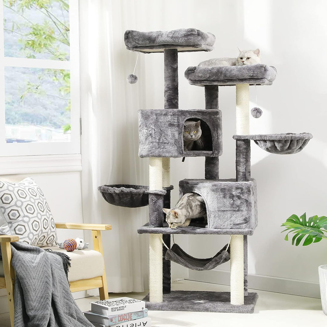 MSmask Kratzbaum gross 153 cm hoch, Katzenbaum für Gross Katzen mit 2 grosser Plattform, gross Höhle