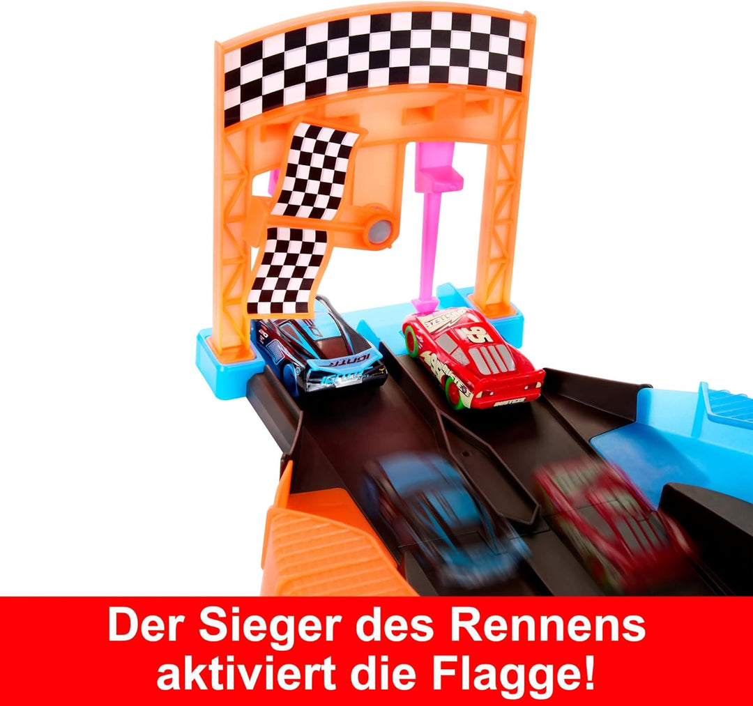 DISNEY Pixar Cars Spielset - 2 x Leuchtende Rennautos Starter und Überkreuz Neonrennstrecke, 2 Spiel