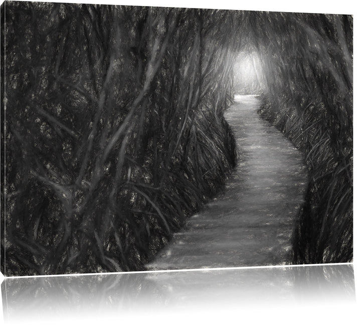 Pixxprint Gehweg im Wald / 100x70cm Leinwandbild bespannt auf Holzrahmen/Wandbild Kunstdruck Dekorat