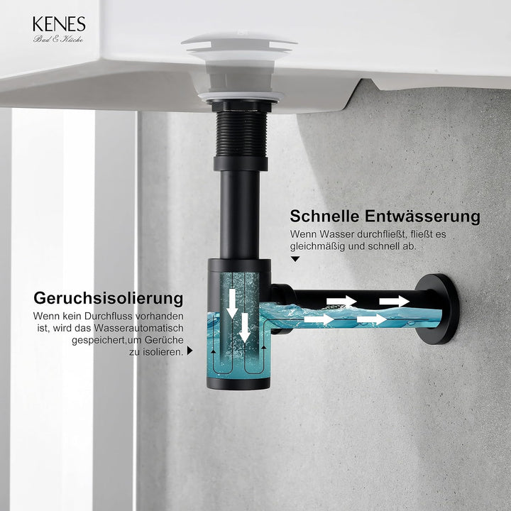 KENES Siphon Universal für Waschbecken & Waschtisch - Röhrensiphon/Siphon Waschbecken | Röhrensiphon