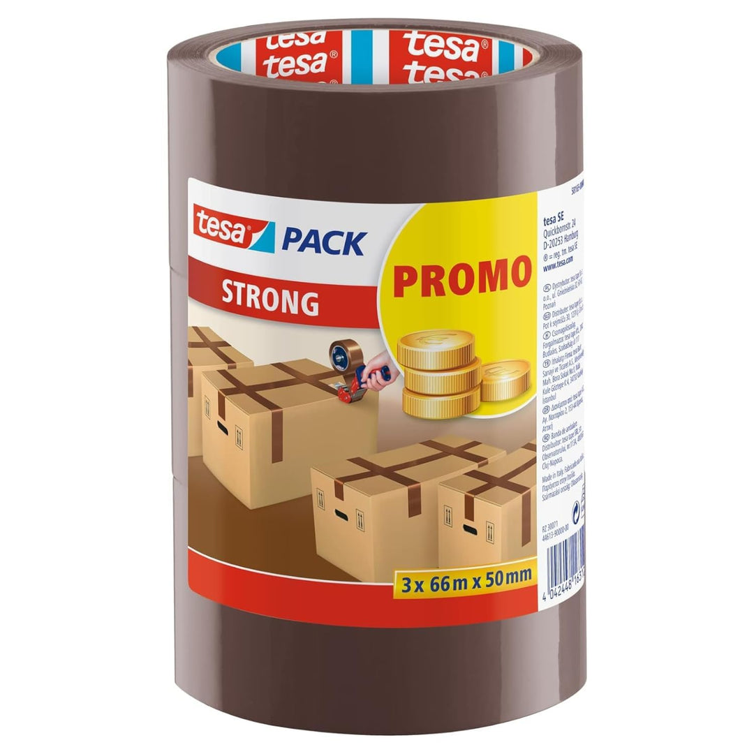 tesa tesapack Strong - Geräuscharmes Paketklebeband zum Verpacken von Paketen und Versandschachteln