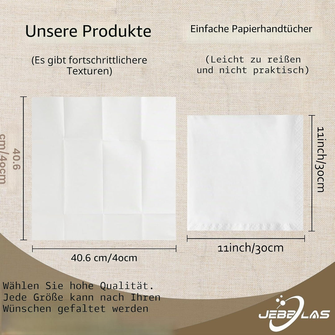 JEBBLAS Einweg-Stoffservietten, integrierte Bestecktasche, Hochzeitsparty, Leinengefühl, weisse Serv