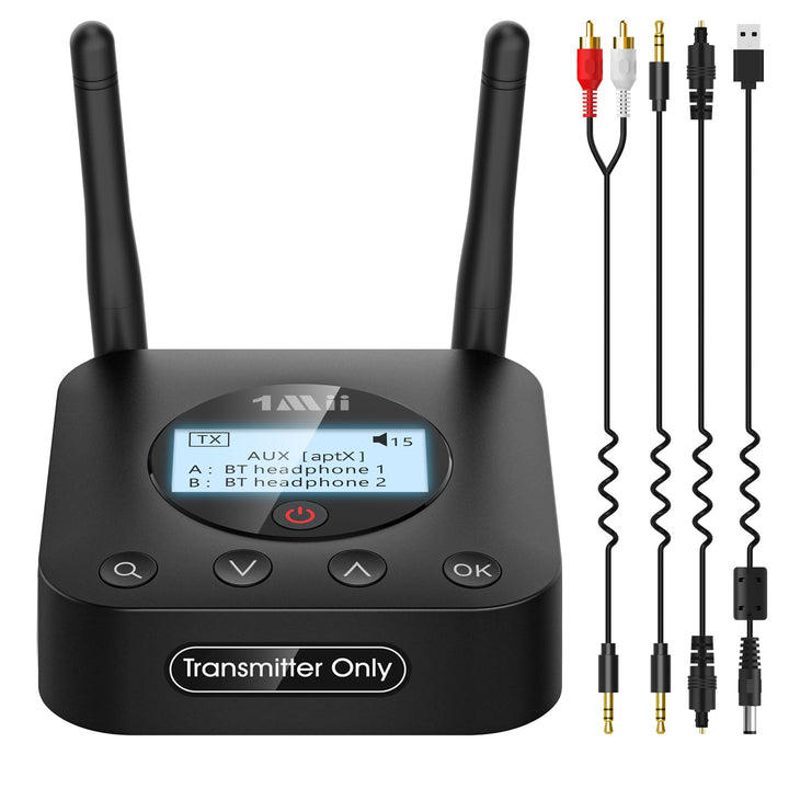 1Mii B06TX+ Bluetooth 5.3 Transmitter für TV mit Display, aptX Adaptive/HD/LL, Dual Link für 2 Kopfh