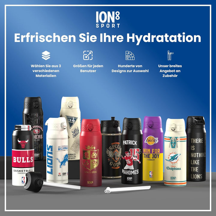 ion8 NBA Brooklyn Nets Trinkflasche Mit Herausnehmbarem Strohhalm, 750ml/24oz, Auslaufsichere Isolie
