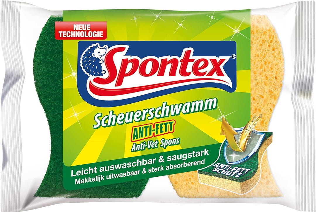 Spontex Scheuerschwamm Anti-Fett, 32 Stück, saugstarker Reinigungsschwamm, waschbar, für alle robust