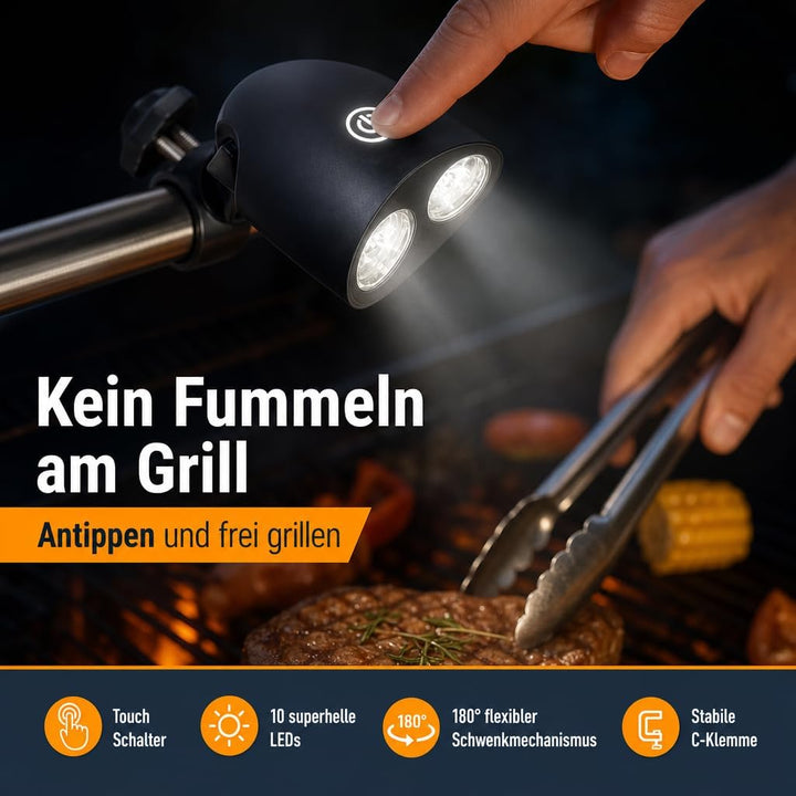 MIJOMA Robuste Grilllampe mit 10 Superhellen LEDs, 180° Flexibler Schwenkmechanismus, Praktische Tou