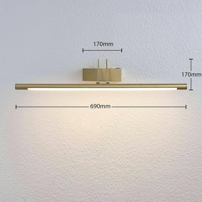 Lucande Bilderleuchte LED mit Schalter, Spiegelleuchte 69 cm, Wandlampe messing, Wandleuchte warmwei