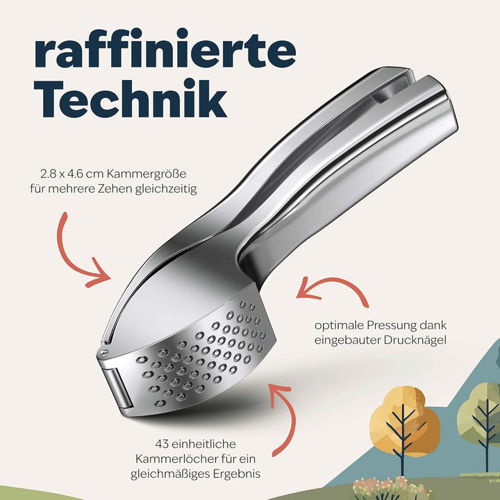kjøk Premium Knoblauchpresse - Zinklegierung in Chrom glänzend - profi Knoblauch Presse spülmaschine