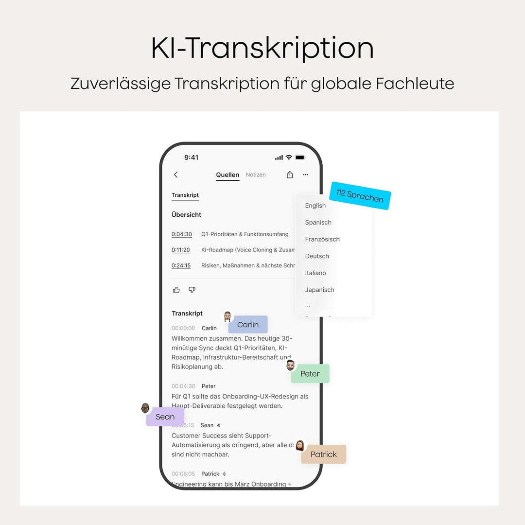 Plaud Note KI-Diktiergerät (Silver Note mit schwarzer Hülle) | Aufnahmegerät zum Transkribieren &amp;