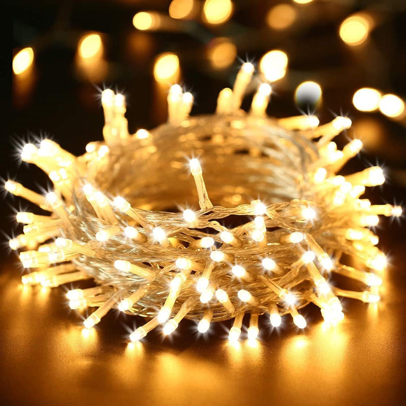 BrizLabs 100 LED Innen Lichterkette Warmweiss 15M Weihnachts Aussenbeleuchtung 8 Modi Wasserdicht fü