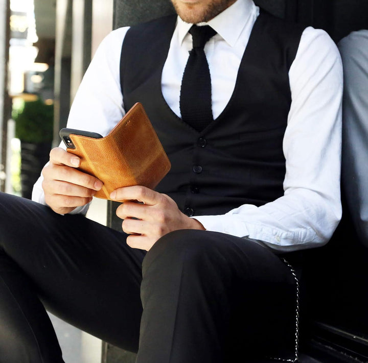 Burkley Leder Handyhülle für iPhone 13 Pro Max Leder Book Case Handytasche mit Magnetverschluss, 360