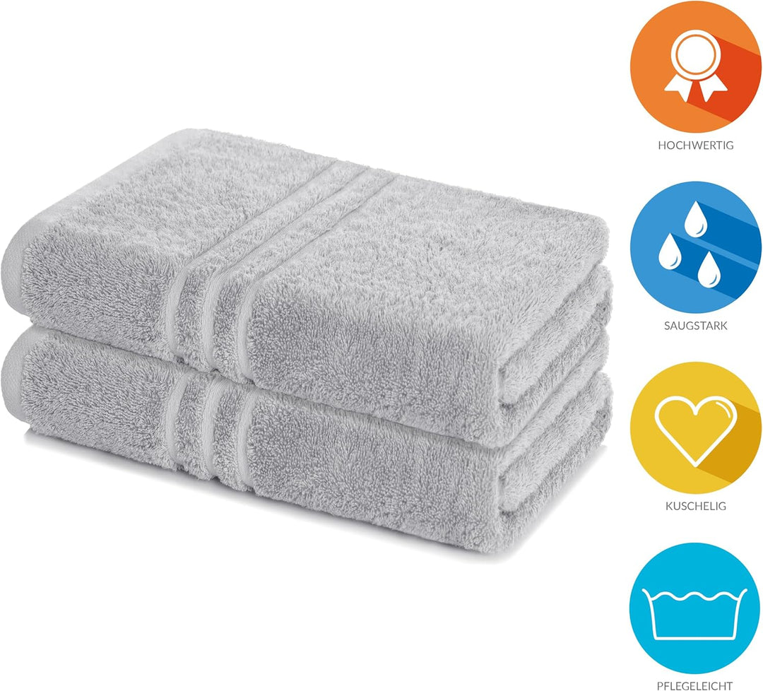 Lavea 2er Set Saunatuch 80x200cm, Frottierserie Elena, Silber 2 x 80 x 200 cm Silber, 2 x 80 x 200 c