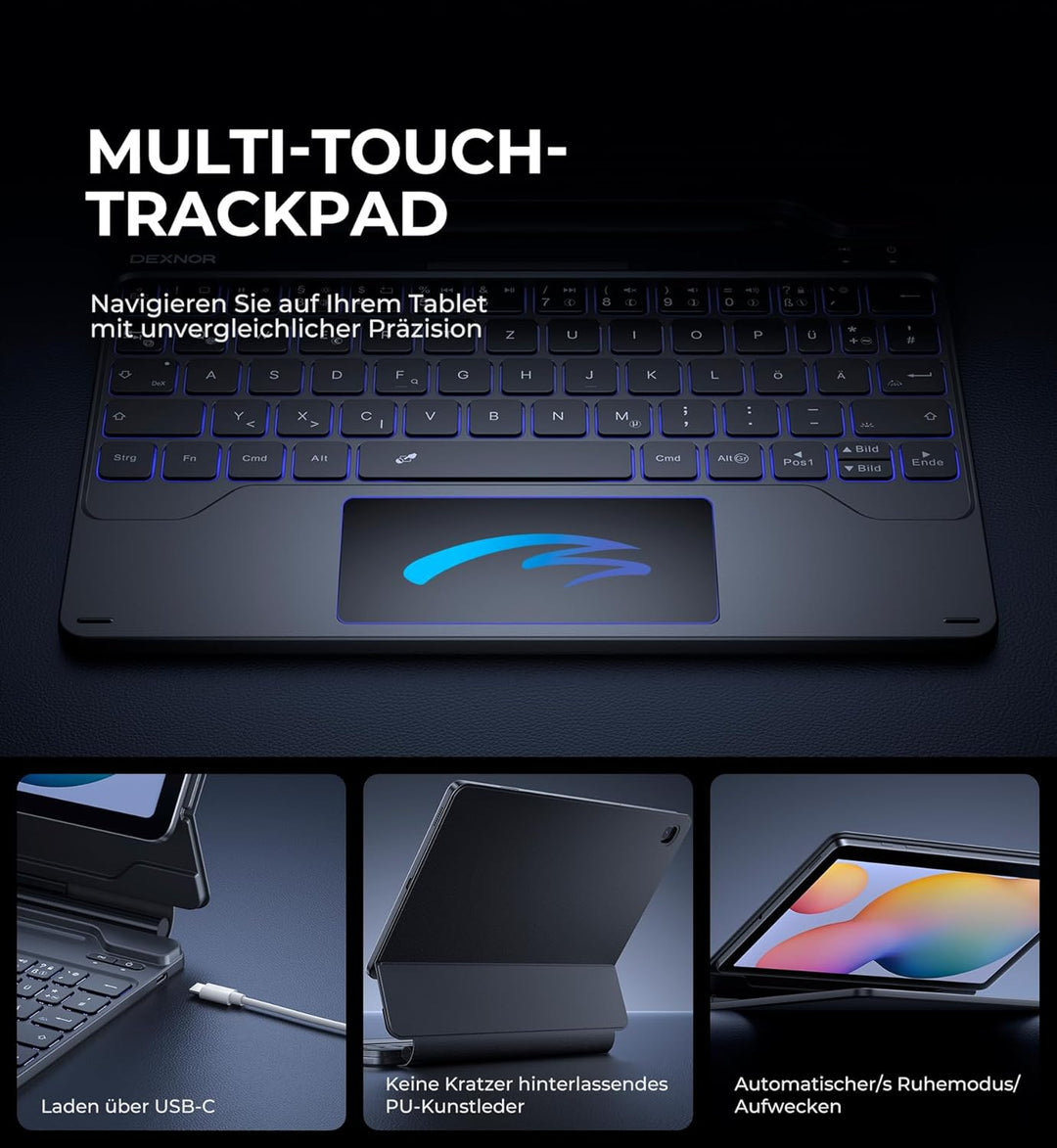 Dexnor Tastatur Hülle für Samsung Galaxy Tab S6 Lite 10,4 Zoll 2024/2022/2020, Keyboard Cover mit Mu