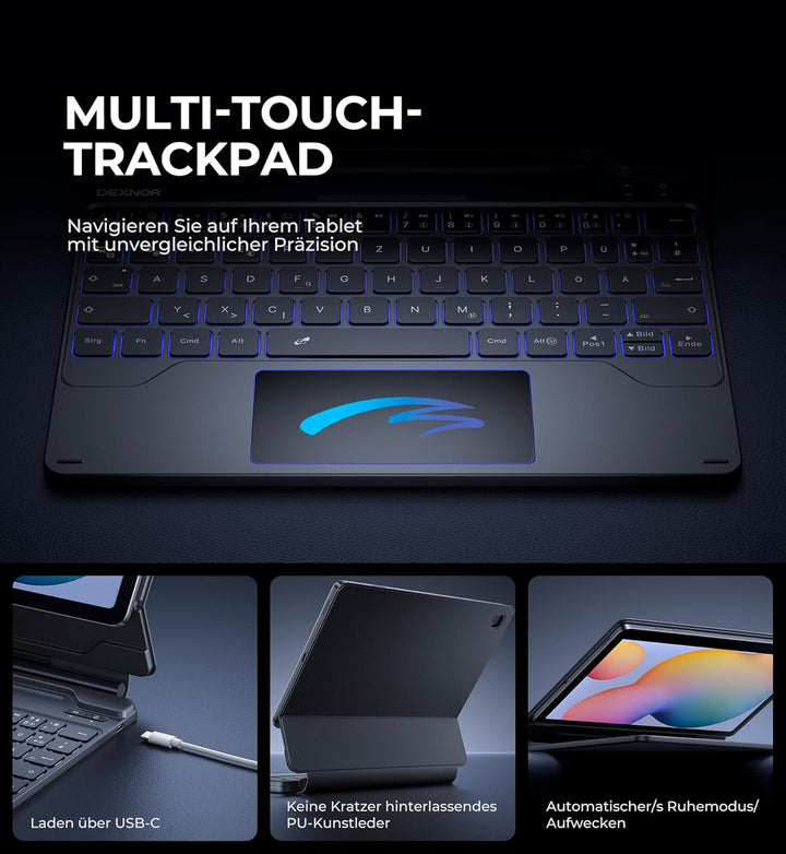 Dexnor Tastatur Hülle für Samsung Galaxy Tab S6 Lite 10,4 Zoll 2024/2022/2020, Keyboard Cover mit Mu