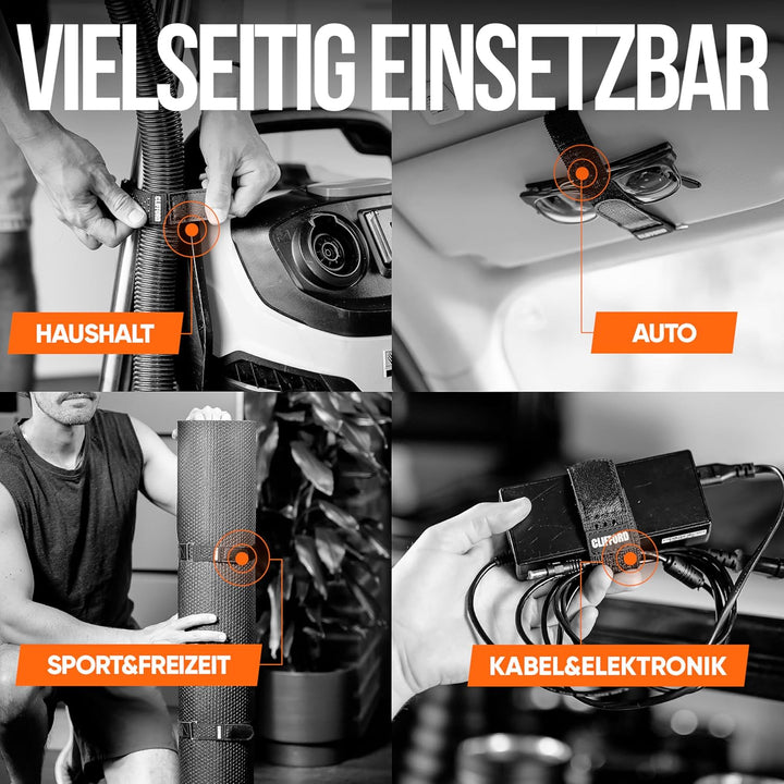 CLIFFORD Elastische Klettbänder I 30mm I Multifunktion Klettverschluss Band für Hosenklammer Fahrrad