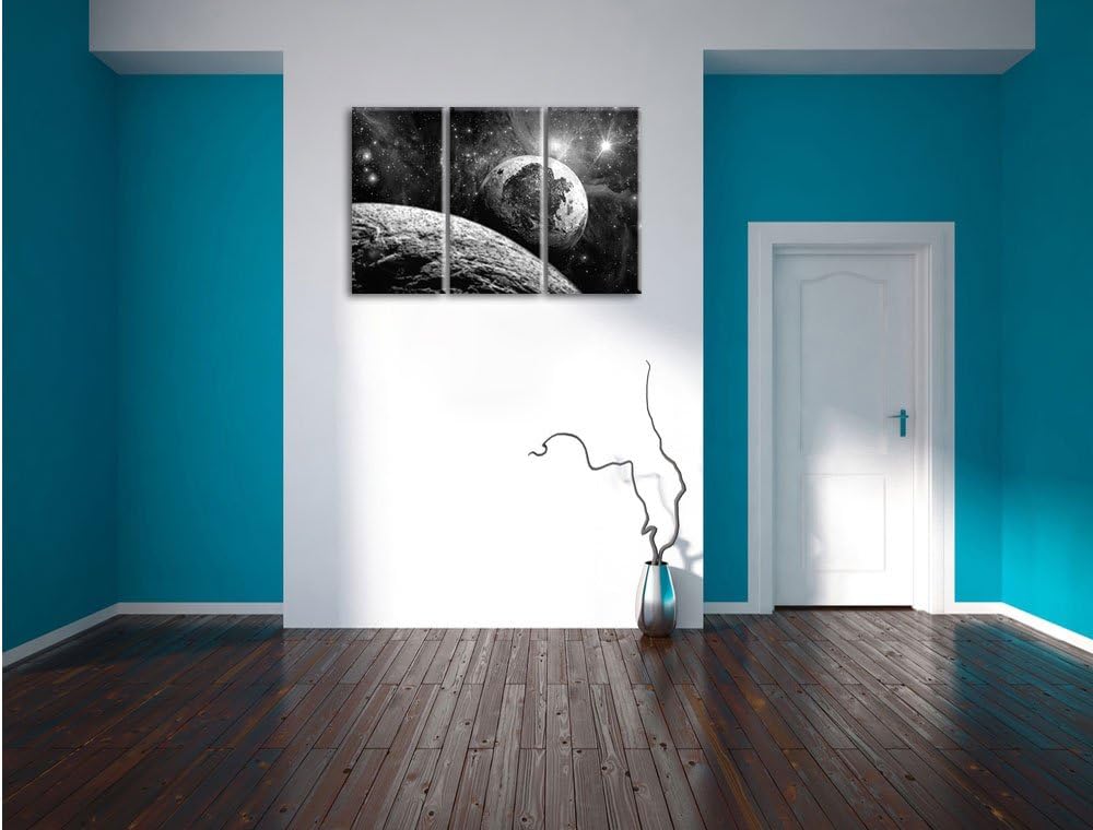 Pixxprint Alien Planeten im Weltall / 3-Teilig/Gesamtmass 120cm Leinwandbild bespannt auf Holzrahmen