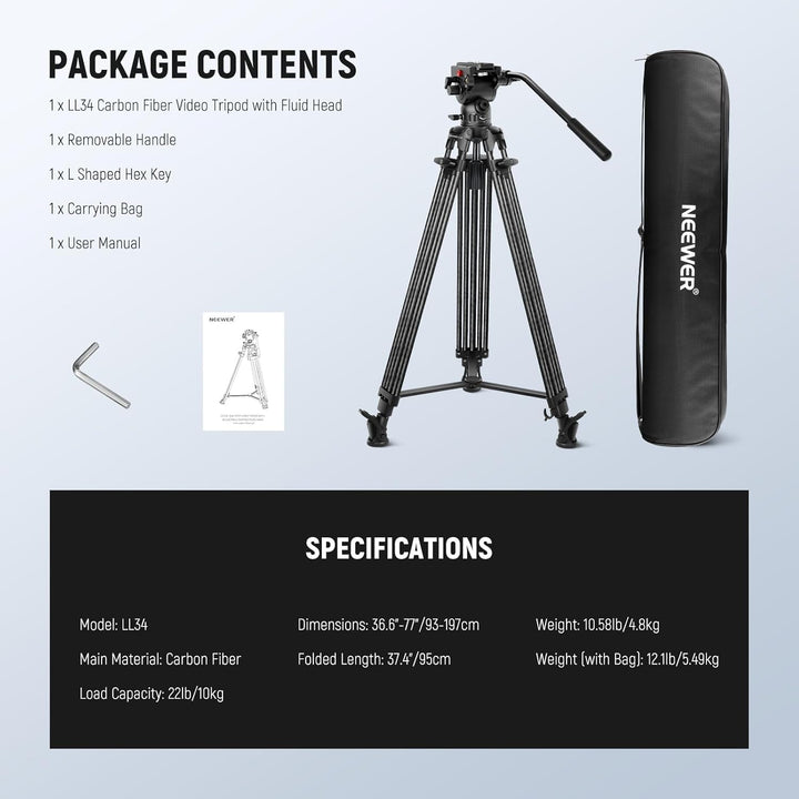 NEEWER LL34 78" Kamera Videostativ One Step Schnellspanner mit Dämpfungsflüssigkeitskopf robustes Ko