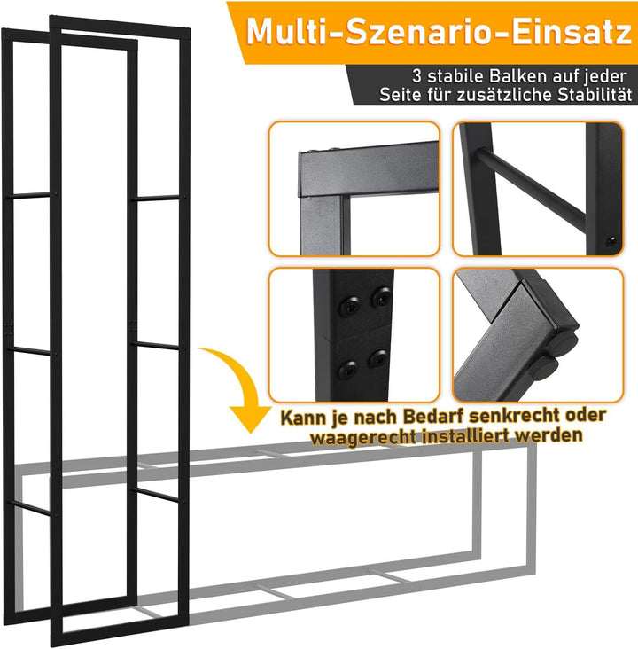 Ikodm kaminholzregal Innen und Aussen, Metall Brennholzregal aussen 40 x 25 x 150CM, Holzstapelhilfe