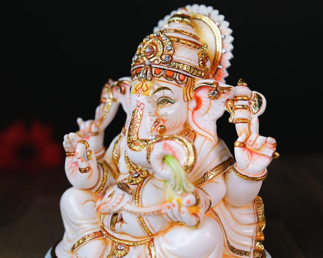 SHIVAJI ARTS Ganesha Statue, Marmor, Weiss, 19 cm, 1 Stück