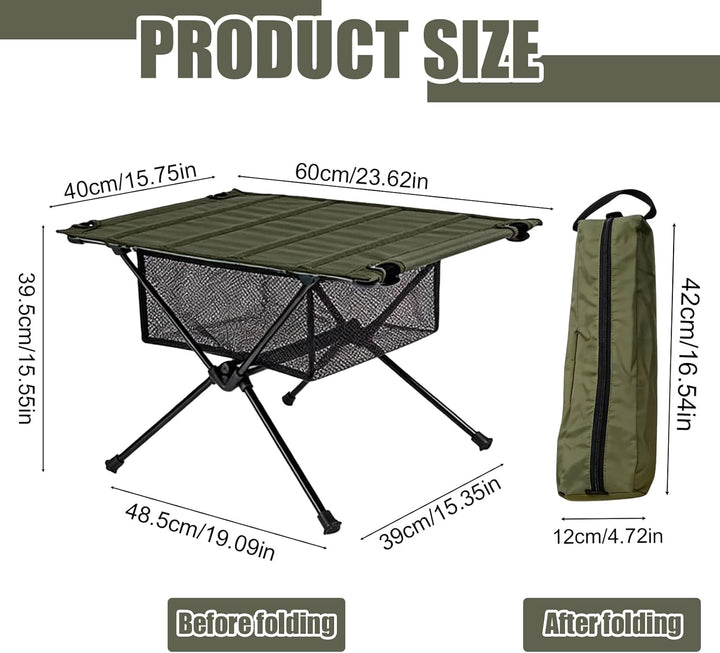 PORFOYO Campingtisch Klappbar, Camping Tisch Mit Tragetasche Und Netztasche, 60 X 40 X 39.5cm Klappt