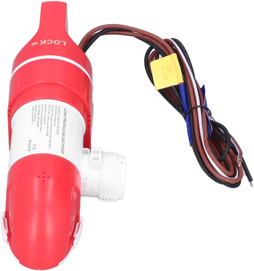 Bilgenpumpe für Boote, Niedrige Bilgenpumpe, Automatische 360-Grad-Bilgenpumpe, 12 V 1100 GPH Bilgen