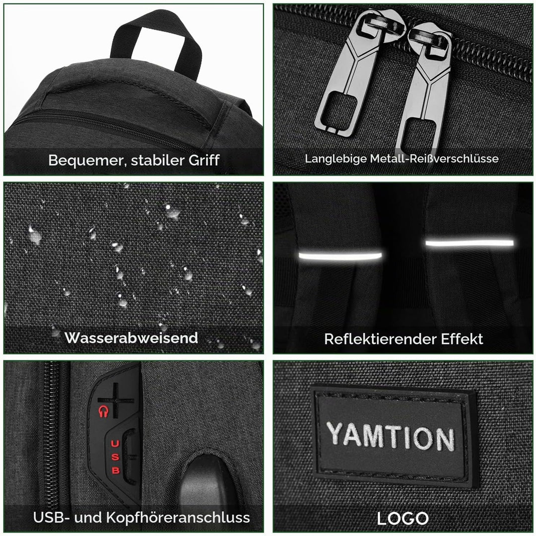 YAMTION Schwarz Rucksack Herren und Damen,Unisex Schulrucksack Teenager für Jungen Mädchen Laptop Ru