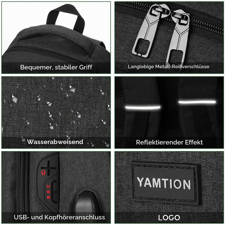YAMTION Schwarz Rucksack Herren und Damen,Unisex Schulrucksack Teenager für Jungen Mädchen Laptop Ru