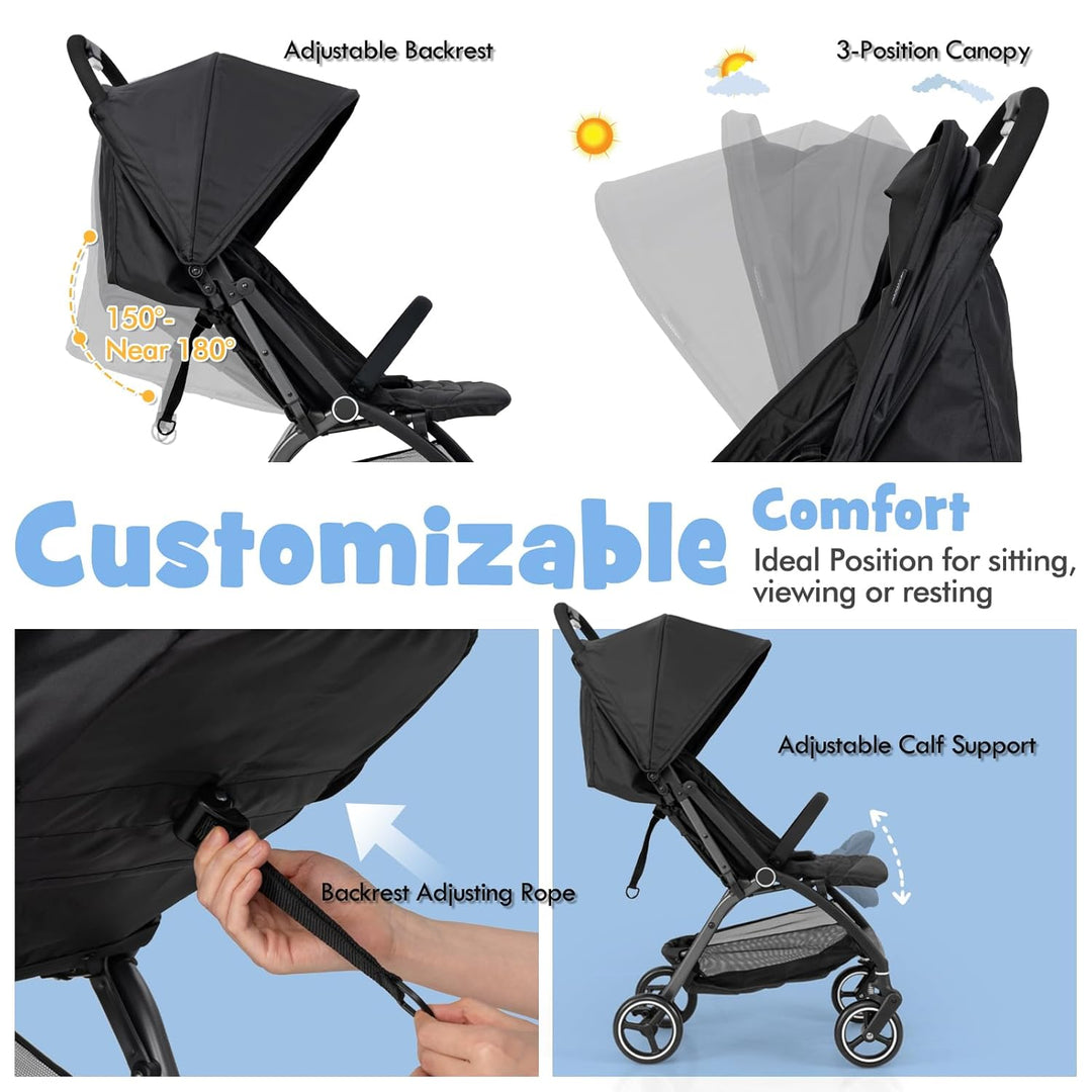 LIFEZEAL Faltbarer Kinderwagen mit neigbarer Rückenlehne, Kinderbuggy mit verstellbarem Sonnendach,