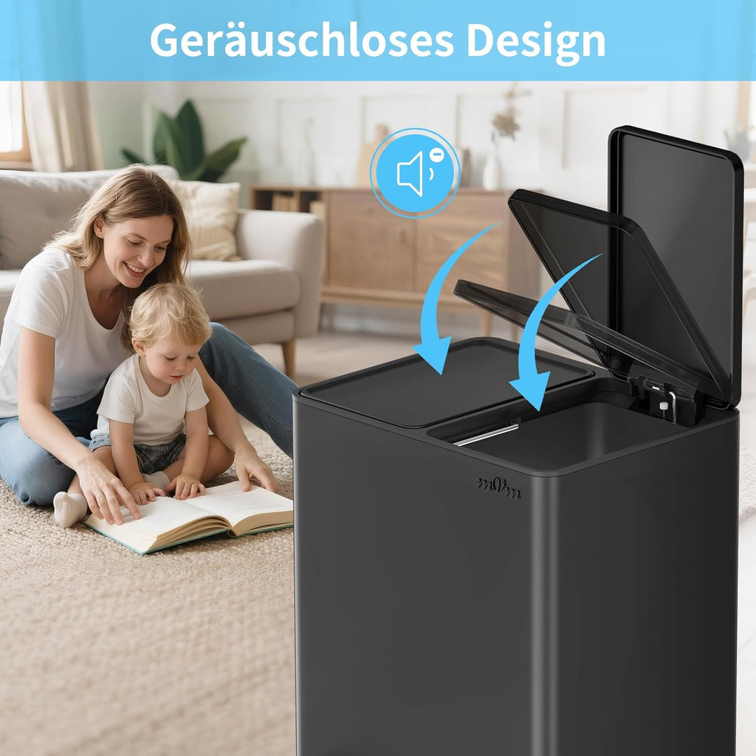 mVm Mülleimer Küche,30 Liter Treteimer,2 x 15 Liter Treteimer, 2 Fächer, Mülltrennsystem, Abfalleime