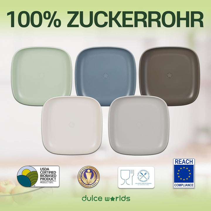 ZUCKERROHR Kinder Teller 5er Pack (20 cm) - Bio Geschirr für Kleinkinder - LFGB & USDA zertifiziert