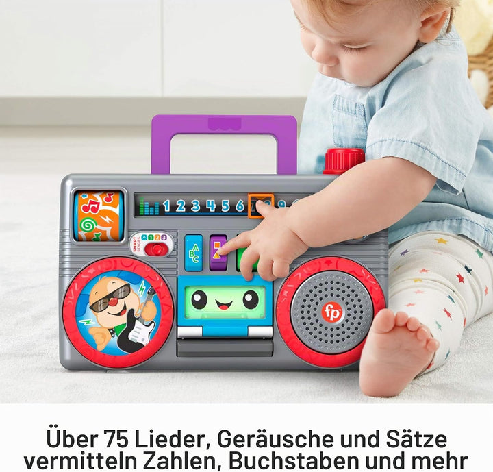 Fisher-Price Laugh & Learn Busy Boombox Retro-inspiriertes musikalisches Kleinkindspielzeug mit Lern