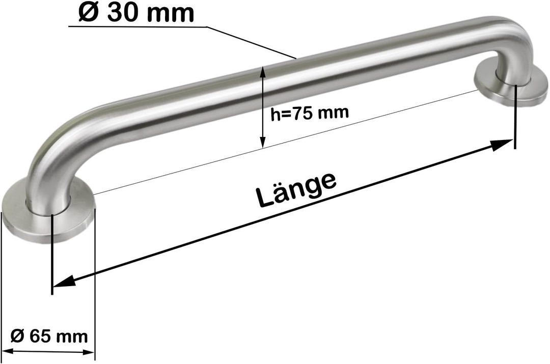 Haltegriff EDELSTAHL rostfrei Ø 30mm 300mm Badewannengriff Wandgriff Duschgriff Handgriff für Senior