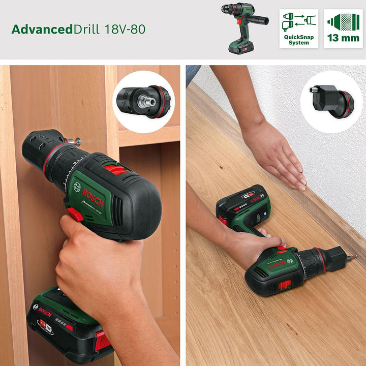 Bosch Akku-Bohrschrauber AdvancedDrill 18V-80 QuickSnap (zum Bohren und Schrauben; mit Winkel-, Exze