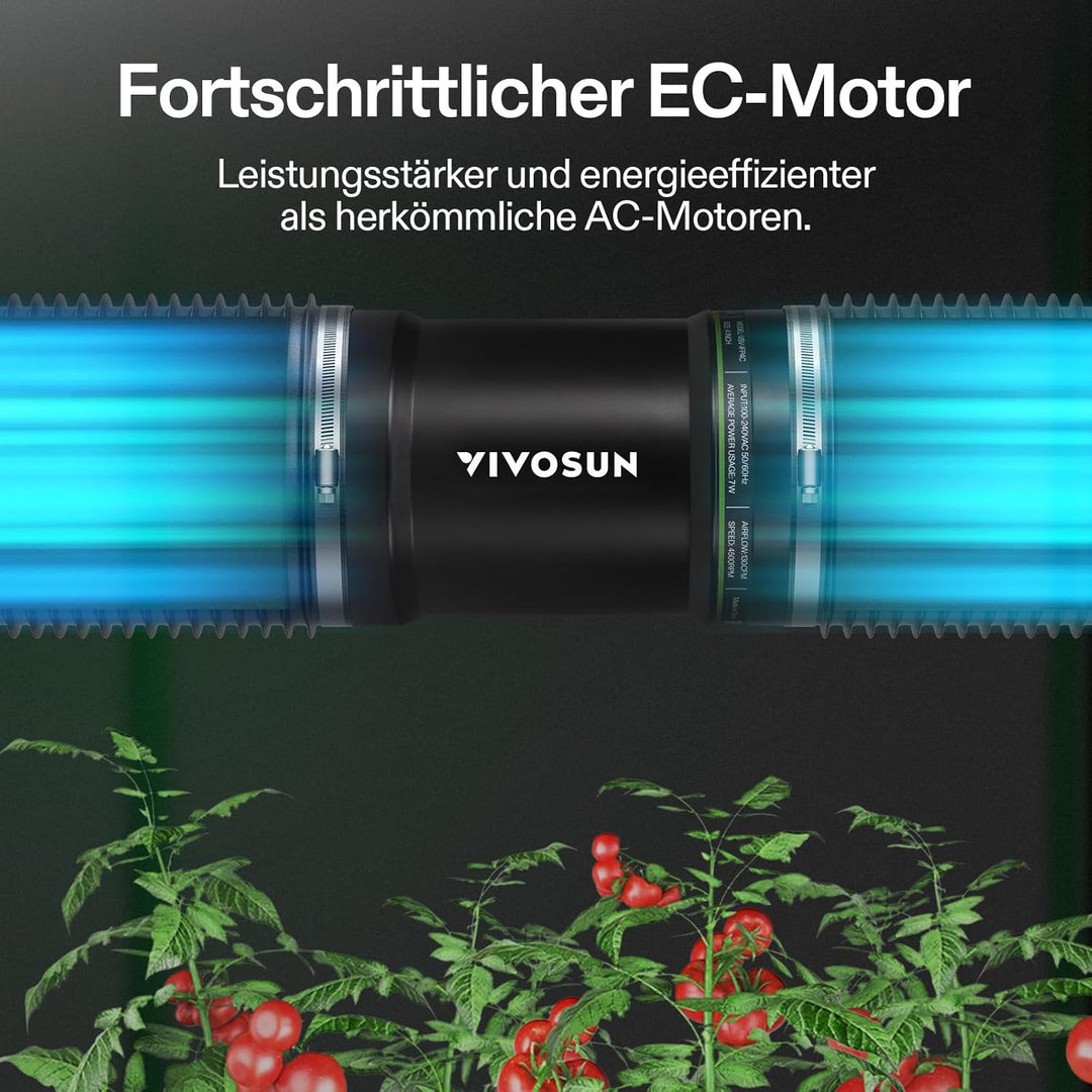 VIVOSUN Rohrventilator 100 mm mit Drehzahlregler, 221 m³/h leiser EC Rohrlüfter, Abluftventilator fü