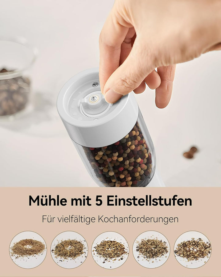 TOMEEM Elektrisches Salz- und Pfeffermühlen-Set – wiederaufladbar mit LED-Betriebsanzeige, 5-stufig
