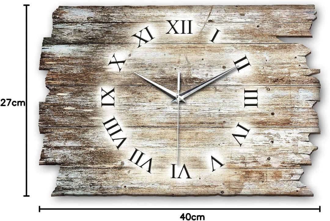 Kreative Feder Holz-Design Landhaus Shabby Style Designer Wanduhr leise Quarzuhr aus Holz *Made in G