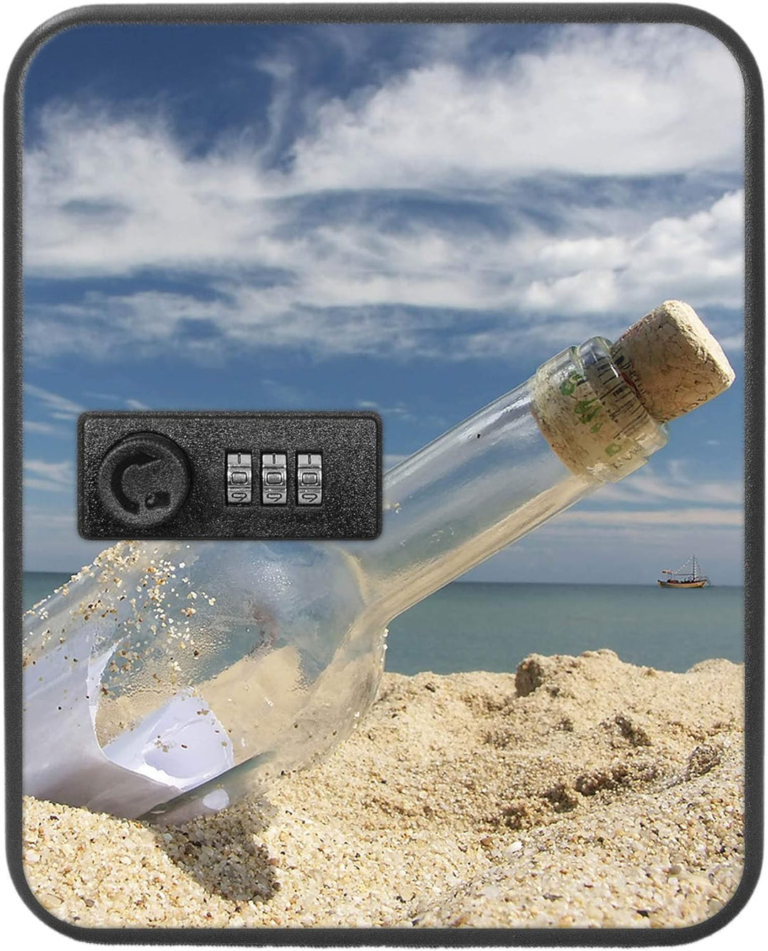 banjado® Burg-Wächter® abschliessbarer Schlüsselkasten mit Motiv Flaschenpost für 20 Schlüssel - Sch