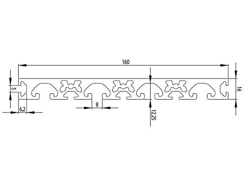 Aluminiumprofil 160x16L I-Typ Nut 8 (leicht), silber eloxiert. Aluminium Profil 160x16 Alu Profil 16