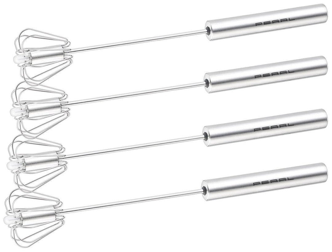 PEARL Schwingbesen: 4er-Set Multi-Quirls mit Drehautomatik, Edelstahl, 25cm (Automatik Schneebesen,