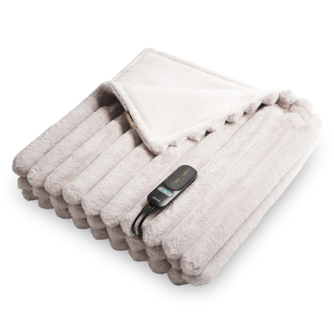 Duux Yentl Striped Elektrische Wärmedecke – 200x200 cm – Extra weich – 9 Heizstufen & Timer – Waschb