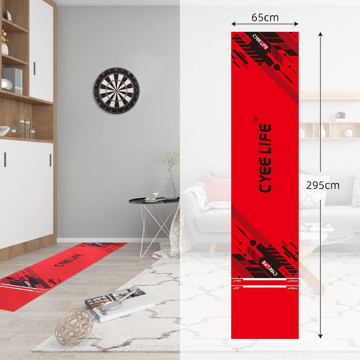 CyeeLife Dart Teppich mit Tragetasche,Dartpfeile Mat Dartmatte 65 * 295cm für Steel und Soft Darts Z