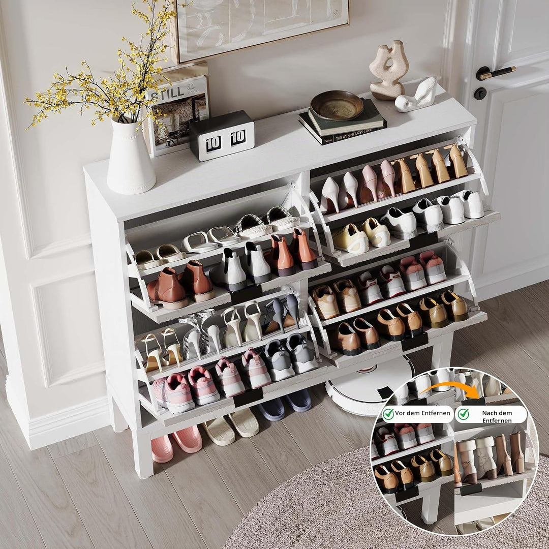 Schuhschrank Schmal, Schuhregal Mit 4 Klappen, Schuhkipper Mit Trennwände Verstellbar Und Abnehmbar,
