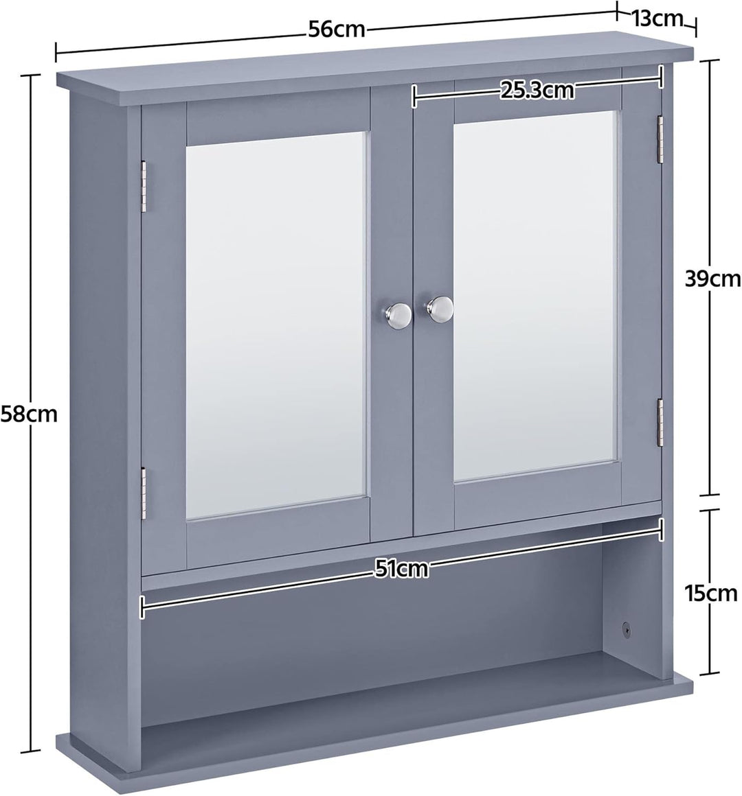 Yaheetech Spiegelschrank, Badschrank, Hängeschrank mit Spiegeltür, Badezimmerspiegel Wandschrank mit