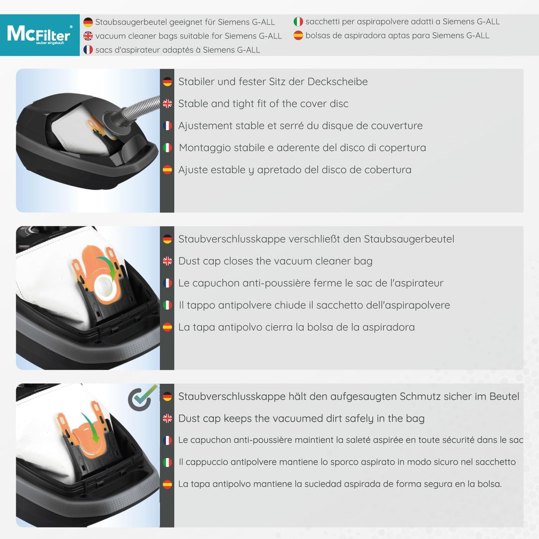 Mcfilter I 10 Staubsaugerbeutel geeignet für Siemens Baureihe VSZ3 - Serie Z 3.0 (Z3.0) und Baureihe