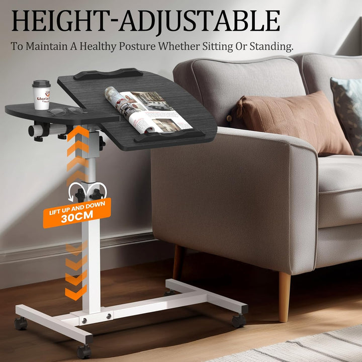 Huracan Betttisch auf Rollen höhenverstellbar, Beistelltisch mit neigbarer Doppel-Platte 60×40cm, La