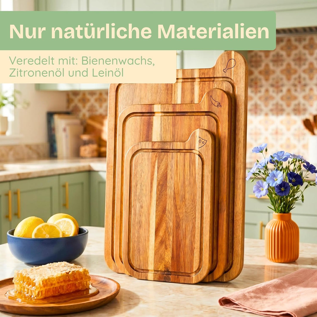 Ungiftige Schneidebretter – Schneidebrett-Set frei von Mineralöl, aus FSC-Akazienholz – Küchenutensi